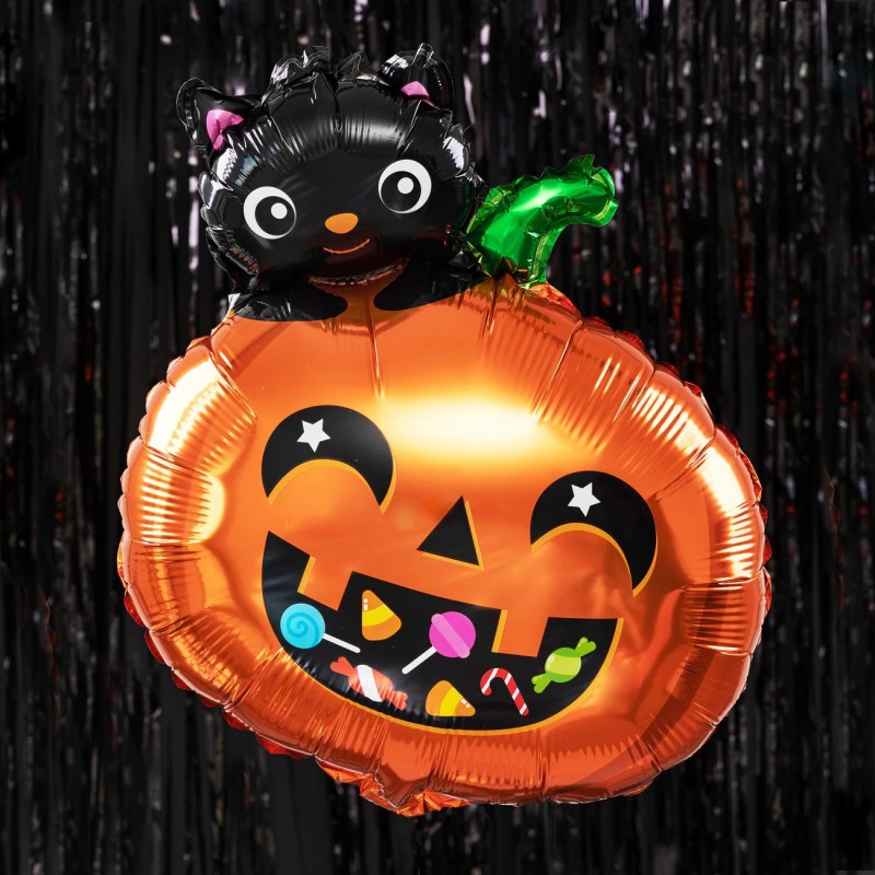 Balon foliowy dynia z kotem na głowie Halloween - 2