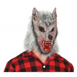 Maska lateksowa wilka z włosami na Halloween