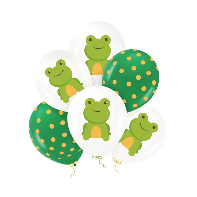 Balony lateksowe biało-zielone żabka ropucha 6szt - 1
