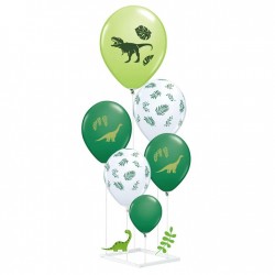 Balony Dinozaury zielono-białe i stojak DIY 6szt