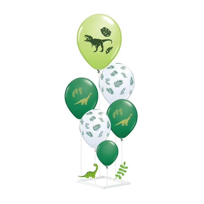 Balony Dinozaury zielono-białe i stojak DIY 6szt - 1