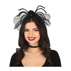 Opaska pająk do włosów z welonem na Halloween