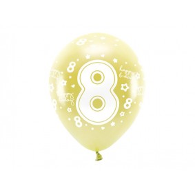 Balon urodzinowy 33cm z cyfrą "8" jasny złoty 6szt - 1