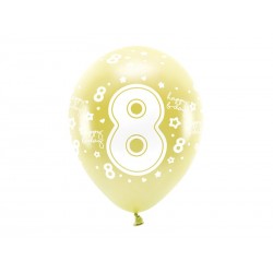Balon urodzinowy 33cm z cyfrą "8" jasny złoty 6szt