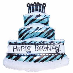 Balon foliowy Tort Urodzinowy niebieski tygrysie paski Happy Birthday 98cm