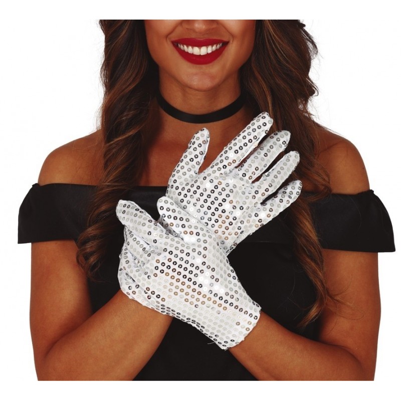 Rękawiczki białe z cekinami 22cm - 1