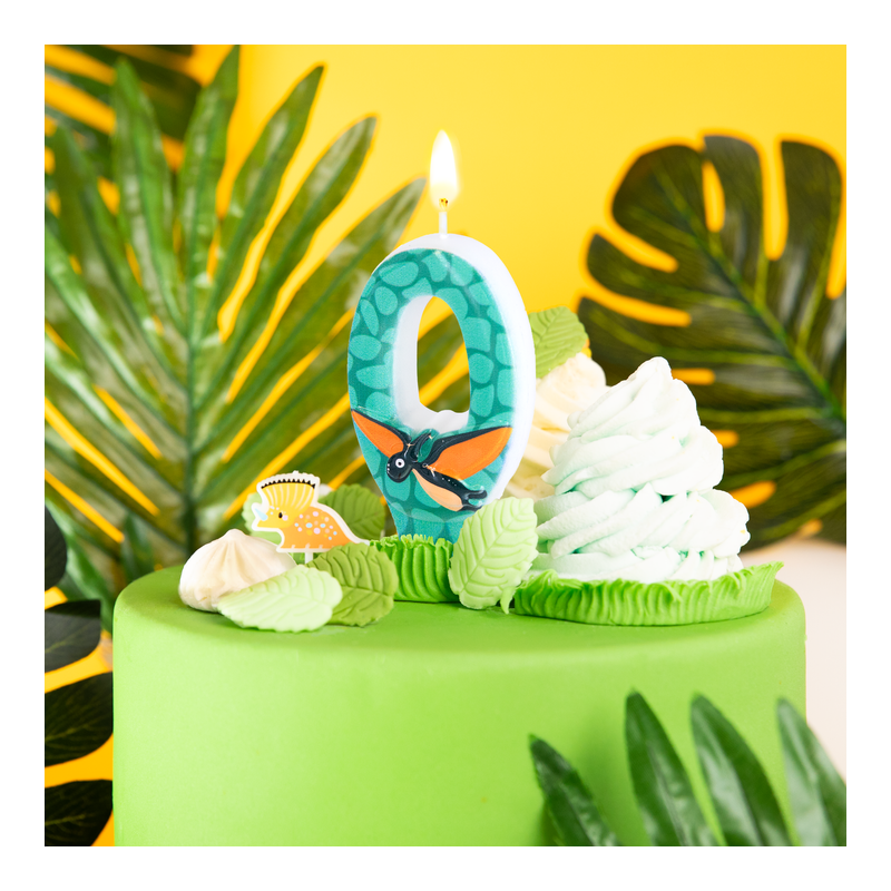 Świeczka na tort urodzinowy Dinozaury cyfra 0 - 2