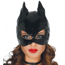 Maska kot z uszami dla dorosłych czarna winylowa