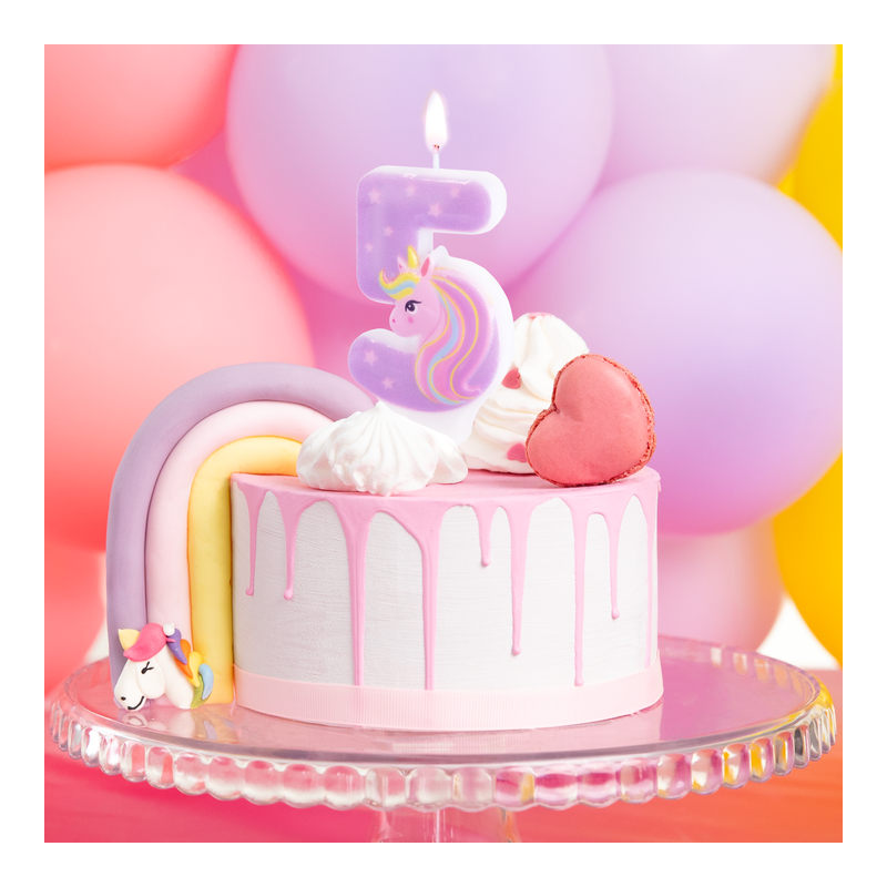 Świeczka na tort urodzinowy Jednorożec cyfra 5 - 2