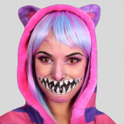 Makijaż na halloween prosty damski kot z cheshire
