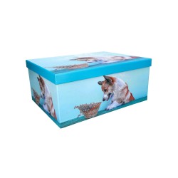 Pudełko ozdobne pies niebieskie z pokrywką 38 cm