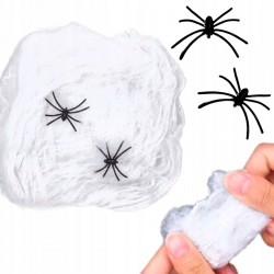 Sztuczna pajęczyna z pająkami biała halloween 20g