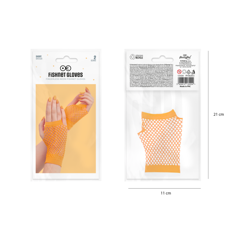 Rękawiczki z siatki neonowe pomarańczowe 11cm - 2