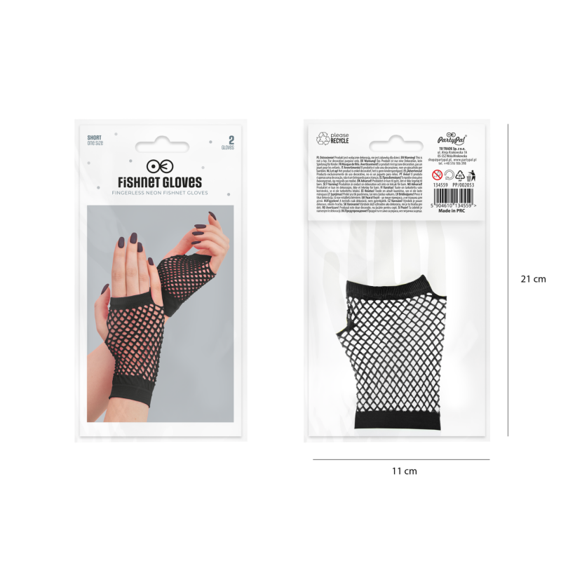 Rękawiczki z siatki bez palców czarne krótkie 11cm - 2