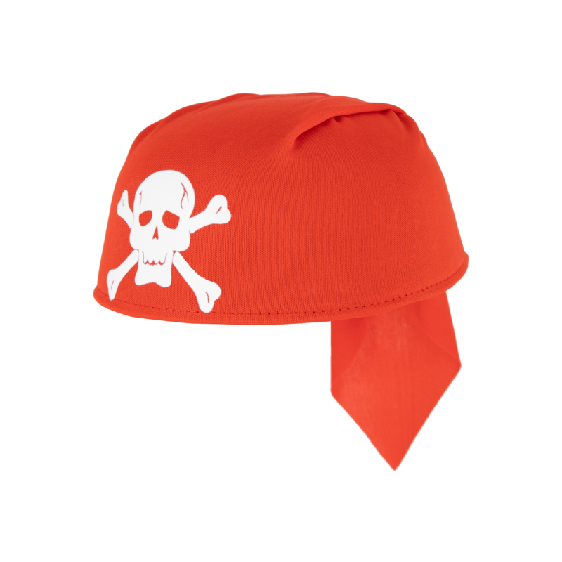 Czapka bandana pirata czerwona z białą czaszką - 1