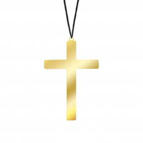 Naszyjnik krzyż złoty na czarnym sznurku metal - 1