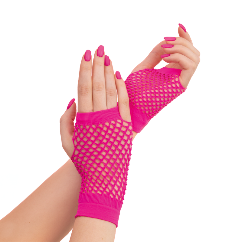Rękawiczki z siatki bez palców neonowe różowe 11cm - 1