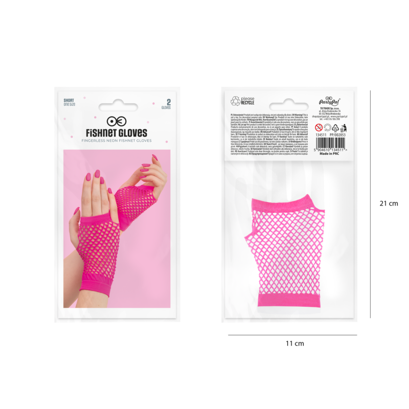 Rękawiczki z siatki bez palców neonowe różowe 11cm - 2