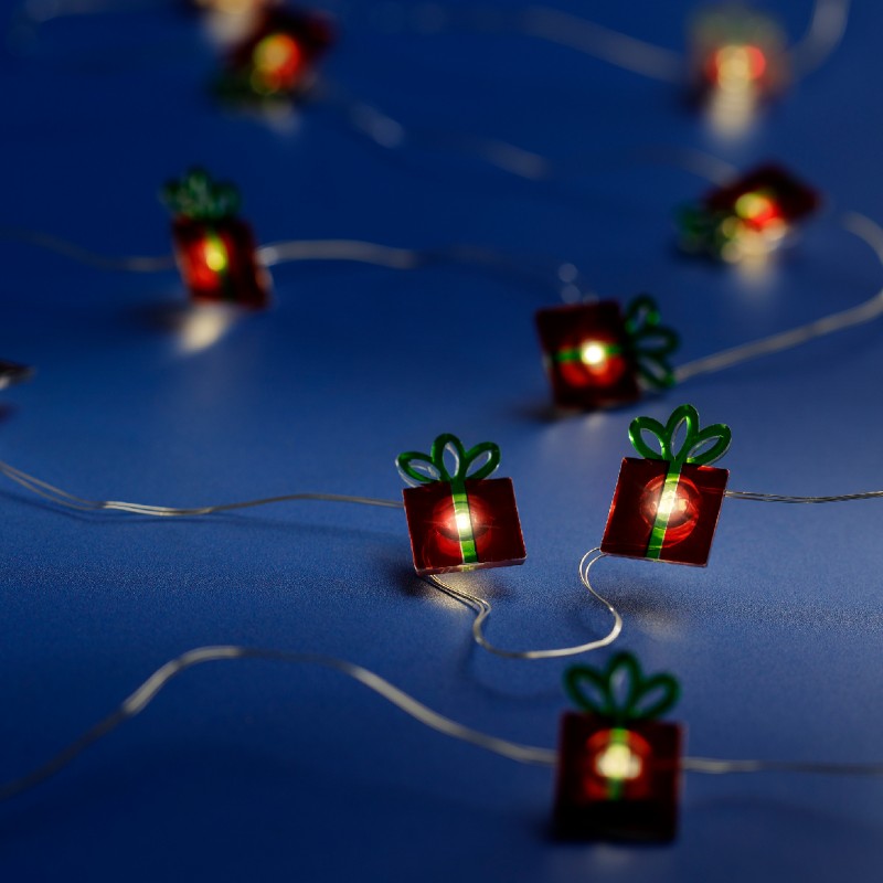 Lampki micro świąteczne 20 led prezenty kokardki - 5
