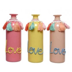Butelka szklana Love pastelowa różowa żółta 9x26cm - 1
