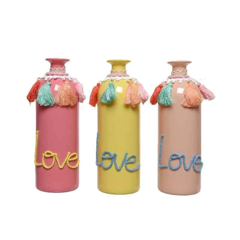 Butelka szklana Love pastelowa różowa żółta 9x26cm - 1