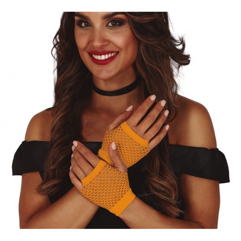 Rękawiczki z siatki bez palców neonowe pomarańczowe 11cm - 1