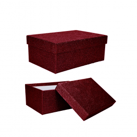 Pudełko ozdobne prezentowe bordowe brokatowe 27cm - 1
