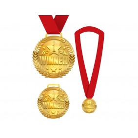 Medal "Zwycięzca" naszyjnik złoty czerwona wstążka - 1