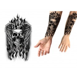 Sztuczny tatuaż czaszka korona skrzydła czarny - 1