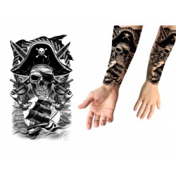 Sztuczny tatuaż czaszka statek szable czarny - 1