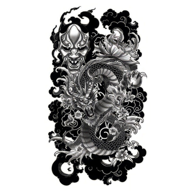 Sztuczny tatuaż chiński smok maska dym czarny - 2