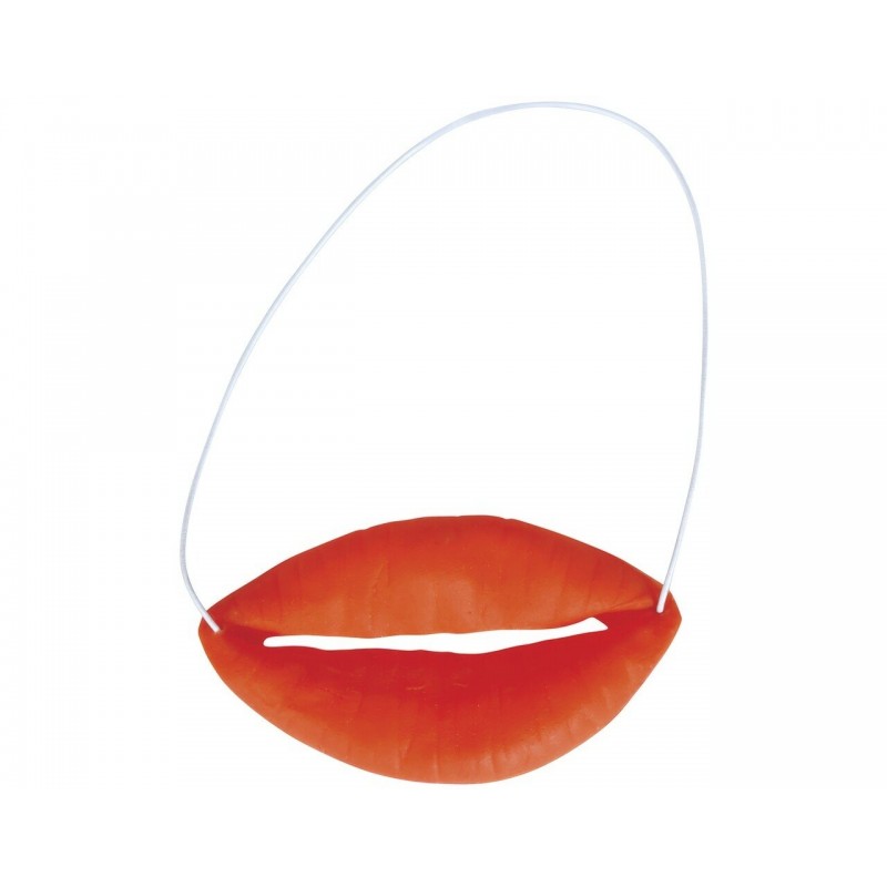 Sztuczne duże usta lateksowe czerwone na gumce - 2