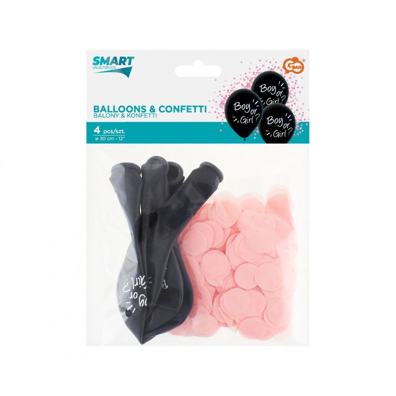 Balony lateksowe Boy Or Girl różowe konfetti 4 szt - 2