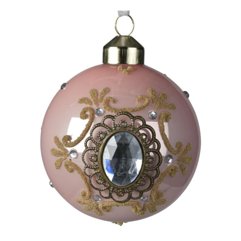 Bombka szklana z diamentem różowa bordowa 8cm - 2