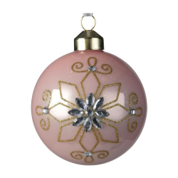 Bombka szklana z diamentem różowa bordowa 8cm - 7