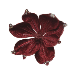 Kwiat na klipsie aksamitny brokatowy czerwony - 2