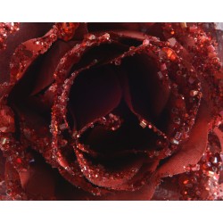 Sztuczny kwiat na klips róża czerwona brokat 14cm - 2