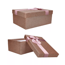 Pudełko ozdobne z kokardką różowe brokat 21cm