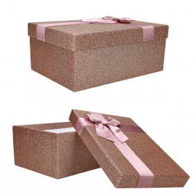 Pudełko ozdobne z kokardką różowe brokat 23cm - 1