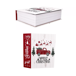 Pudełko książka świąteczne białe z samochodem 23cm