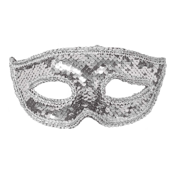 Maska karnawałowa lśniąca srebrna z cekinami 18 cm - 1
