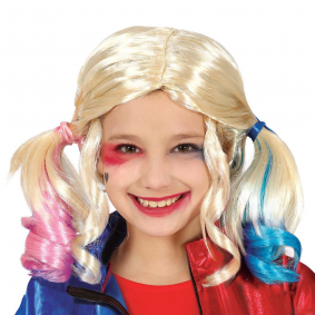 Peruka z kucykami kolorowa dla dzieci Harley Quinn - 1