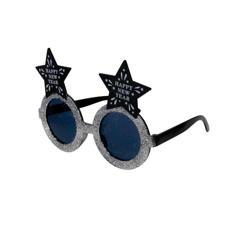 Okulary sylwestrowe gwiazdki czarno-srebrne 15cm - 2