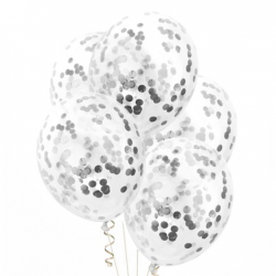 Balony ze srebrnym konfetti imprezowe 30cm 4szt - 1