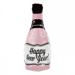 Balon foliowy Szampan Happy New Year różowy 100cm - 1