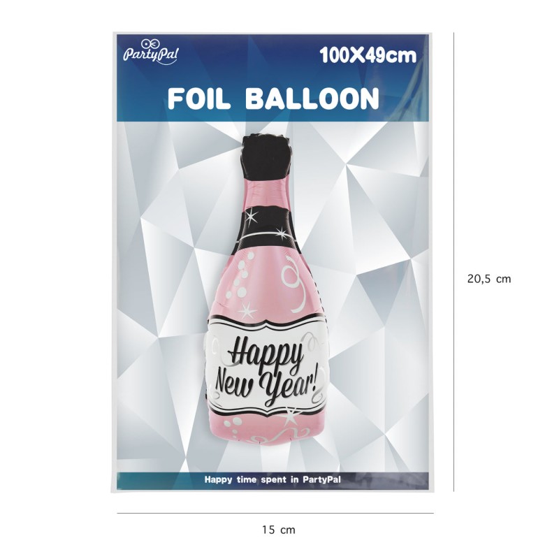 Balon foliowy Szampan Happy New Year różowy 100cm - 2