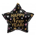Balon foliowy Gwiazda Happy New Year czarna 45cm - 1