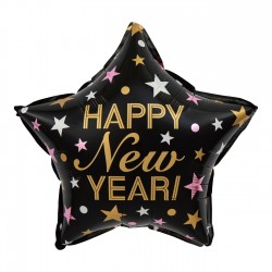 Balon foliowy Gwiazda Happy New Year czarna 45cm