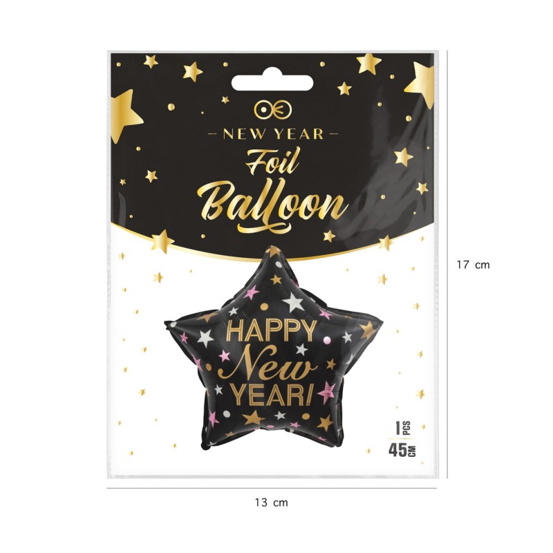 Balon foliowy Gwiazda Happy New Year czarna 45cm - 2