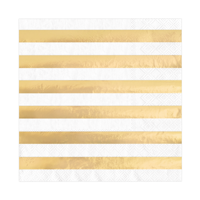 Serwetki papierowe białe w złote paski 10szt - 1